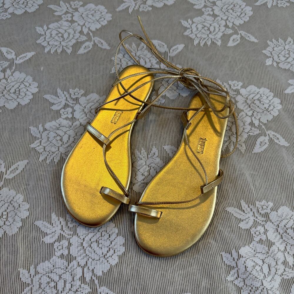 TKEES Metallic Gold Lace-Up Sandals Size 7 NWOT